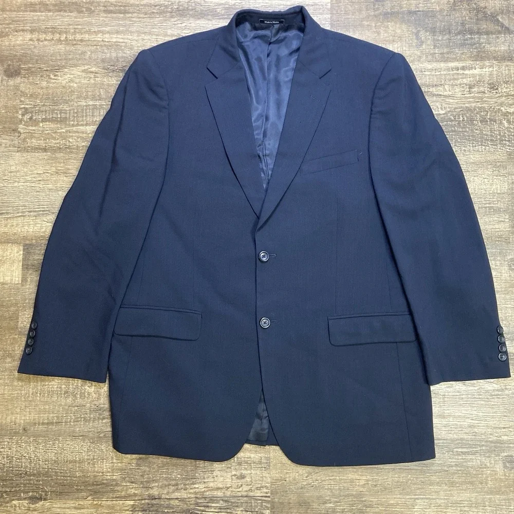 Joseph & Feiss Navy Blazer Jacket Men's 42R 100% Wool Quiet Luxury Preppy Sharp